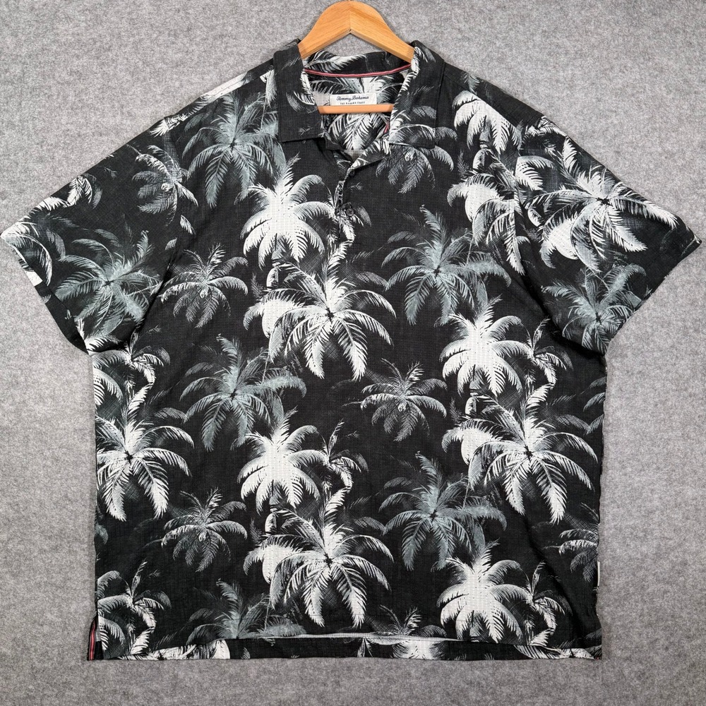 Tommy Bahama Polo Mens XXL EUC IslandZone Palm Tree Print Black White Shirt
